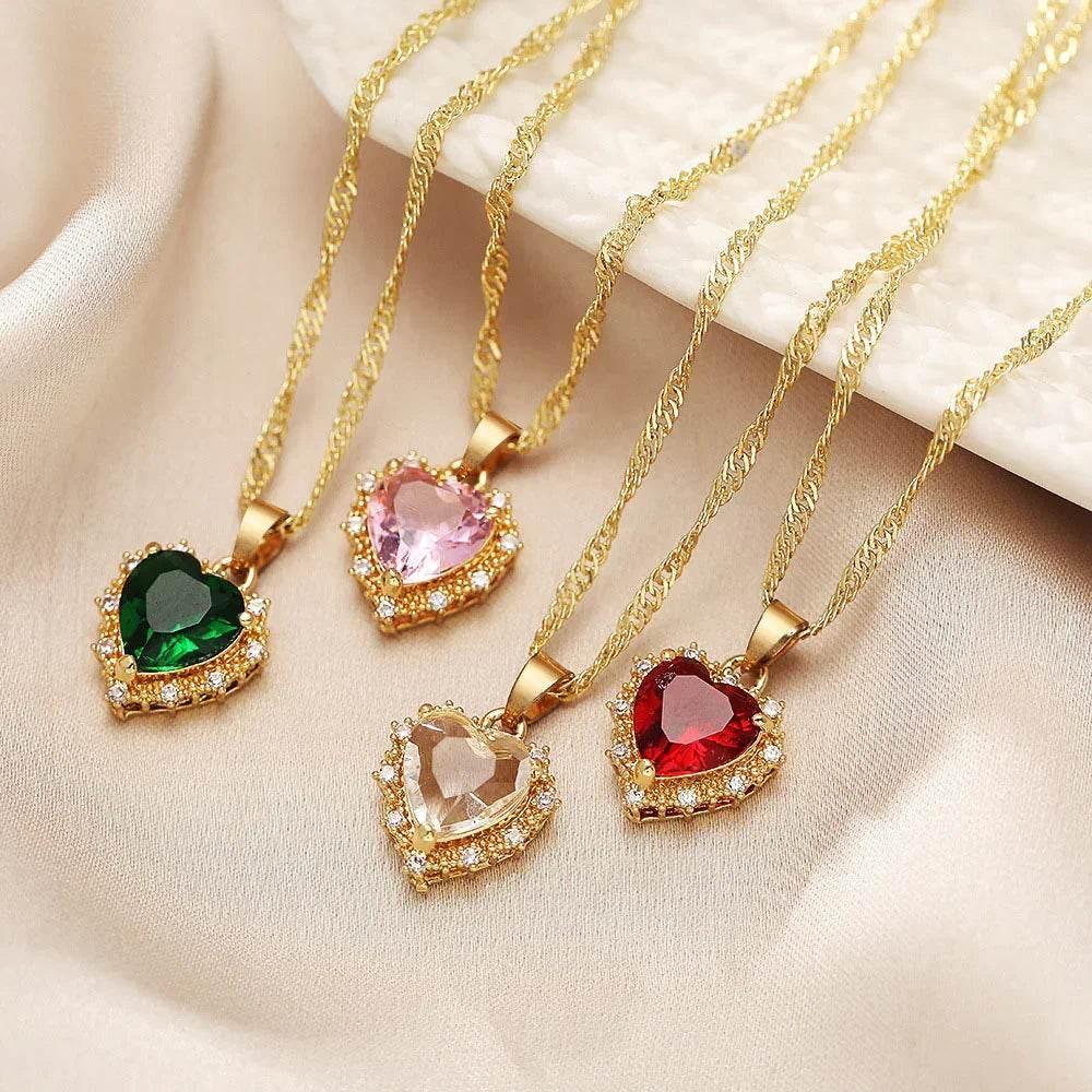 Colorful Rhinestone Heart Necklace - Love Gold Chain | Buy Now! - ZA-Zola