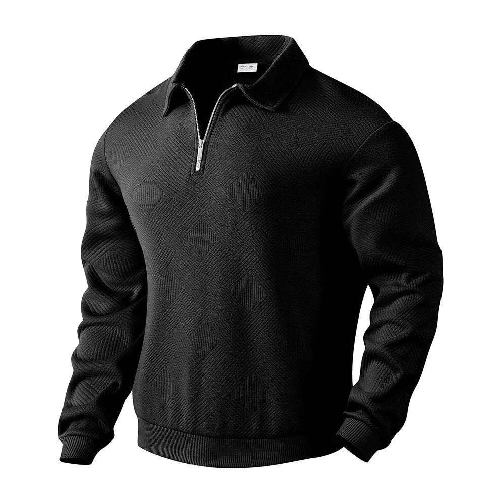 Lapel Jacquard Half-Zipper Sweatshirt - Stylish Men's Tops - ZA-Zola