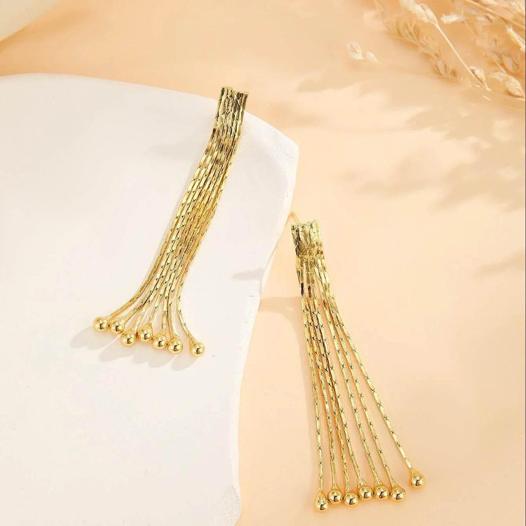 Gold Tassel Chain Earrings – Elegant Party Wear - ZA-Zola