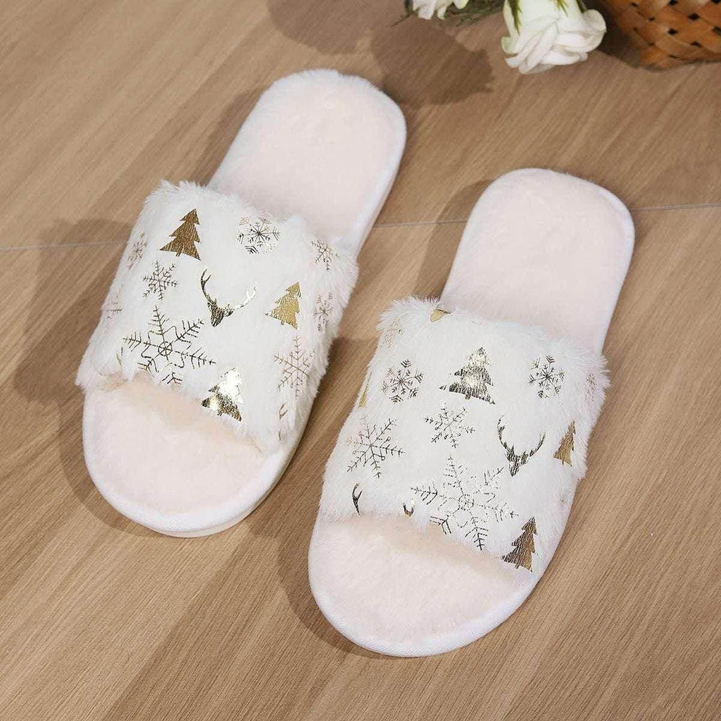 Christmas Open-Toe Plush Slippers – Cozy Indoor Fun - ZA-Zola