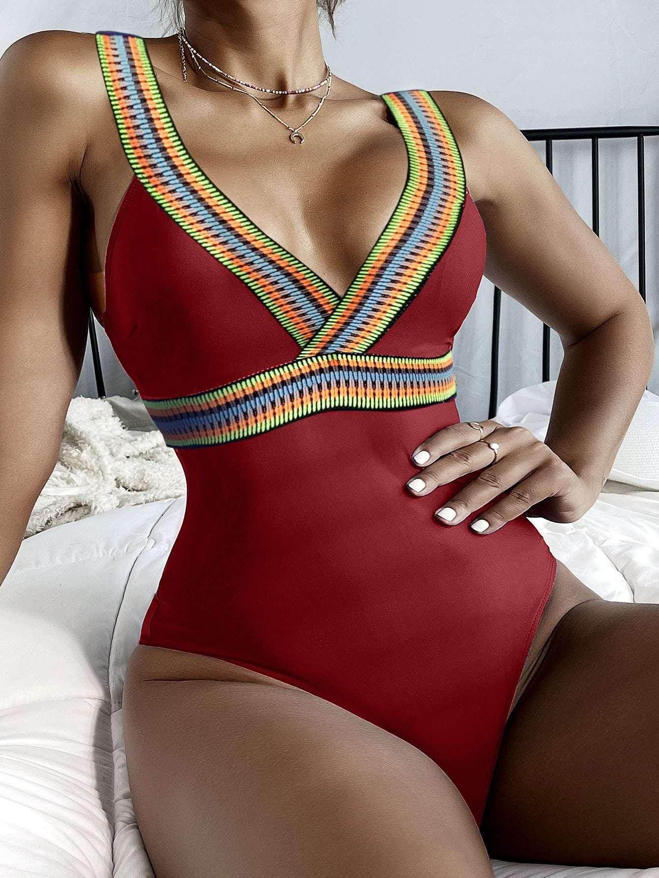 Deep V Spaghetti Strap Swimsuit – Sleek & Sexy - ZA-Zola