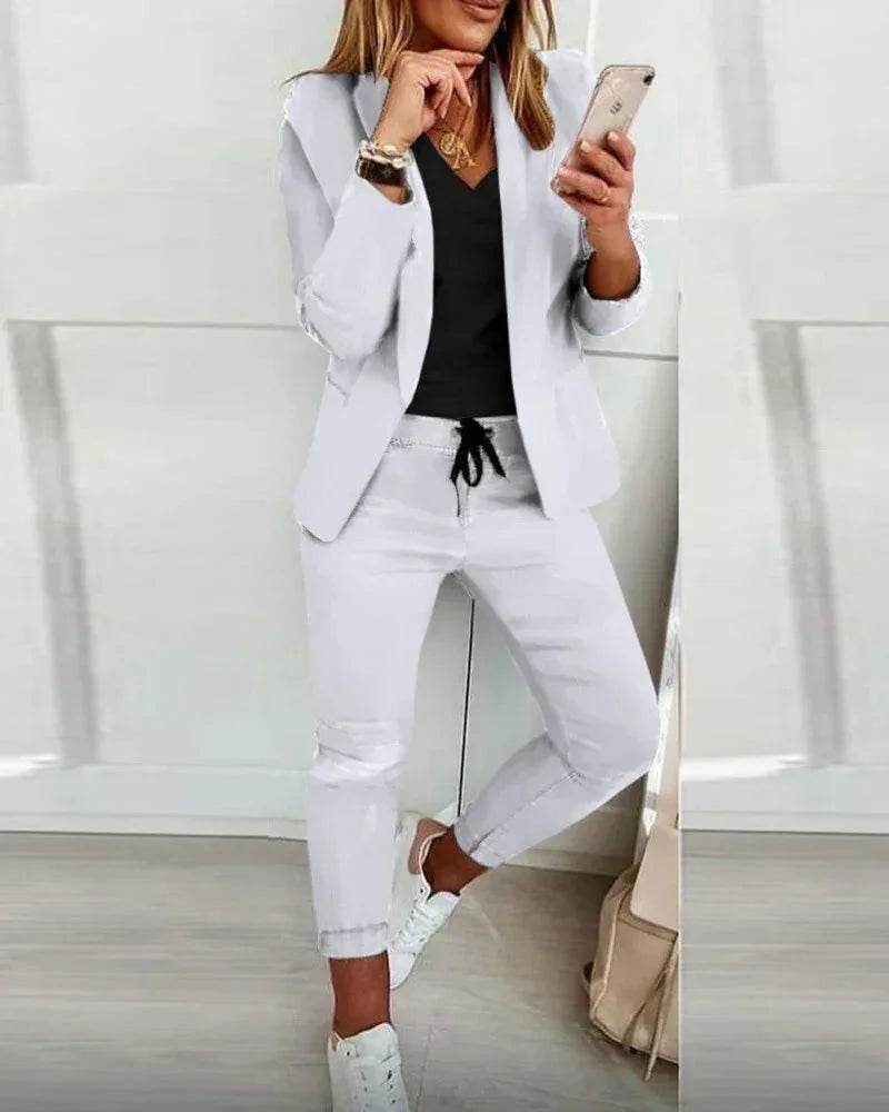 Lapel Collar Office Trousers Suit for Women - ZA-Zola