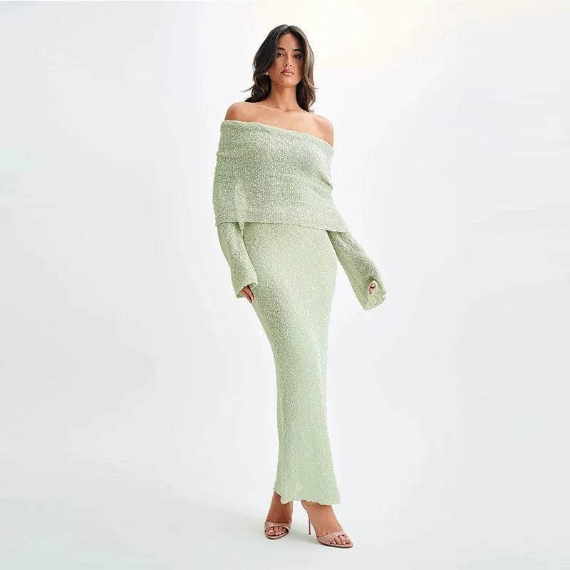 One-Shoulder Knitted Long Sleeve Dress – Beach to Bar Chic - ZA-Zola