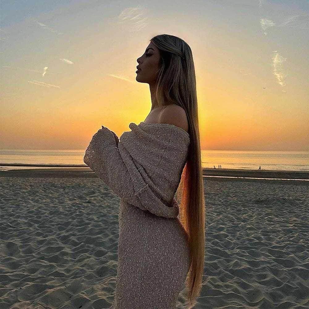 One-Shoulder Knitted Long Sleeve Dress – Beach to Bar Chic - ZA-Zola