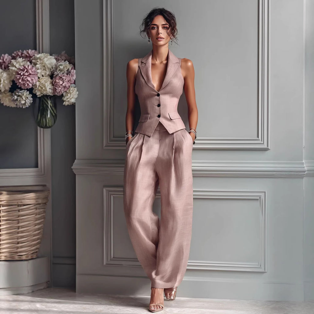 Single Breasted Vest Casual Pants Set | Summer