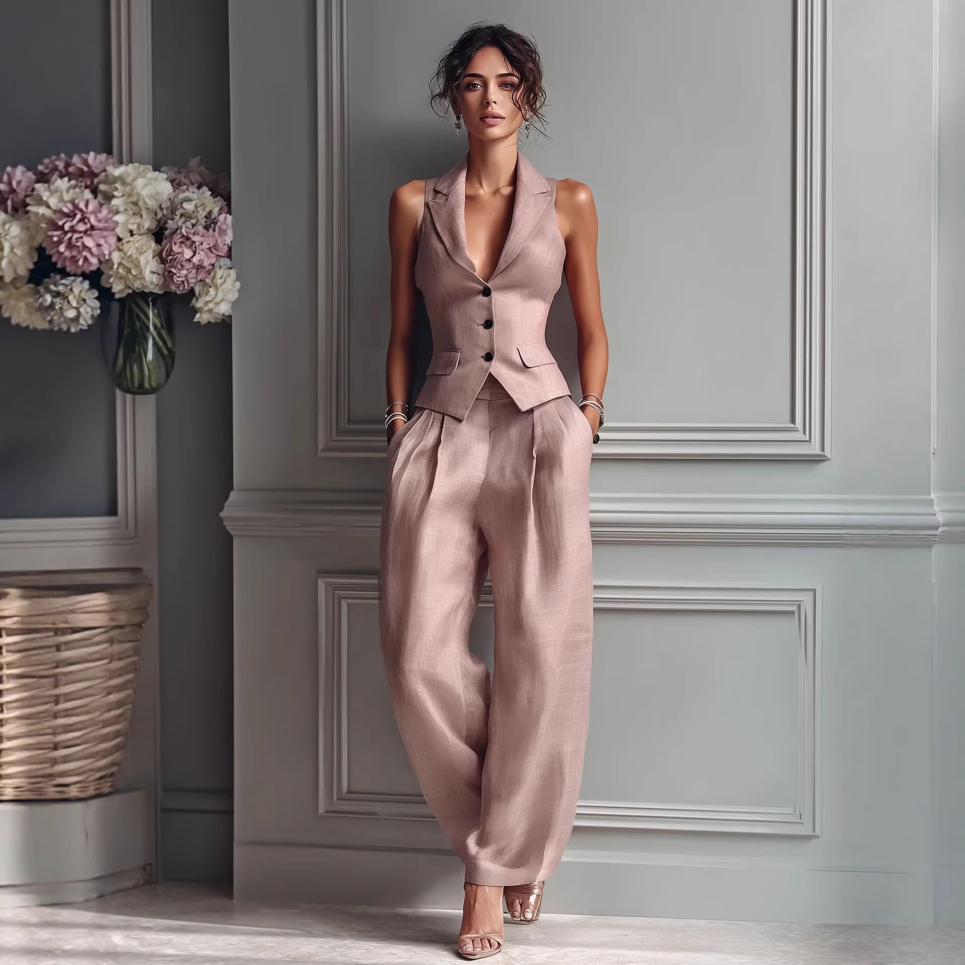Single Breasted Vest Casual Pants Set | Summer