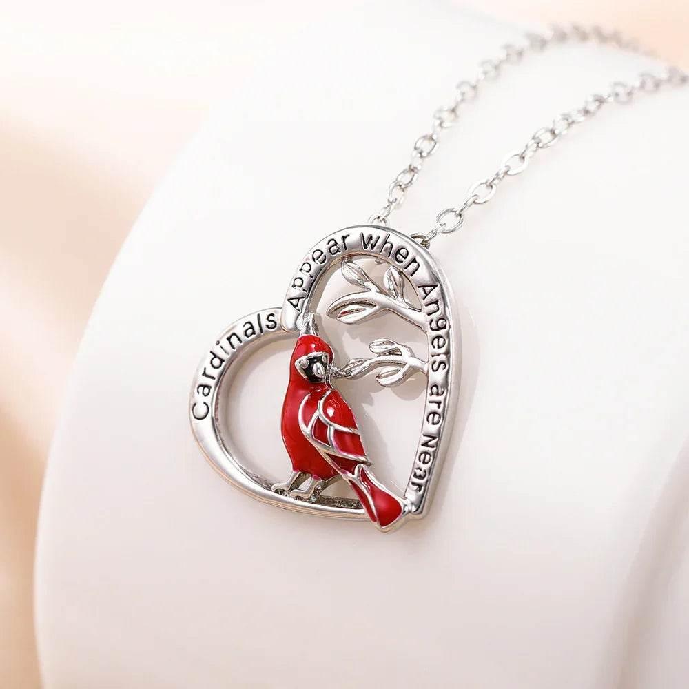 Heart Shaped Cardinal Pendant Necklace Gift - ZA-Zola