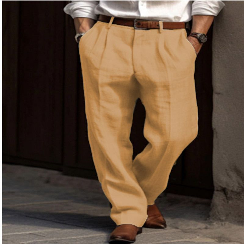 Beige pants worn by a person with a neutral background