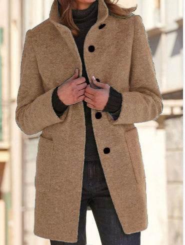 Fashion Stand Collar Woolen Coat with Pockets for Women - ZA-Zola