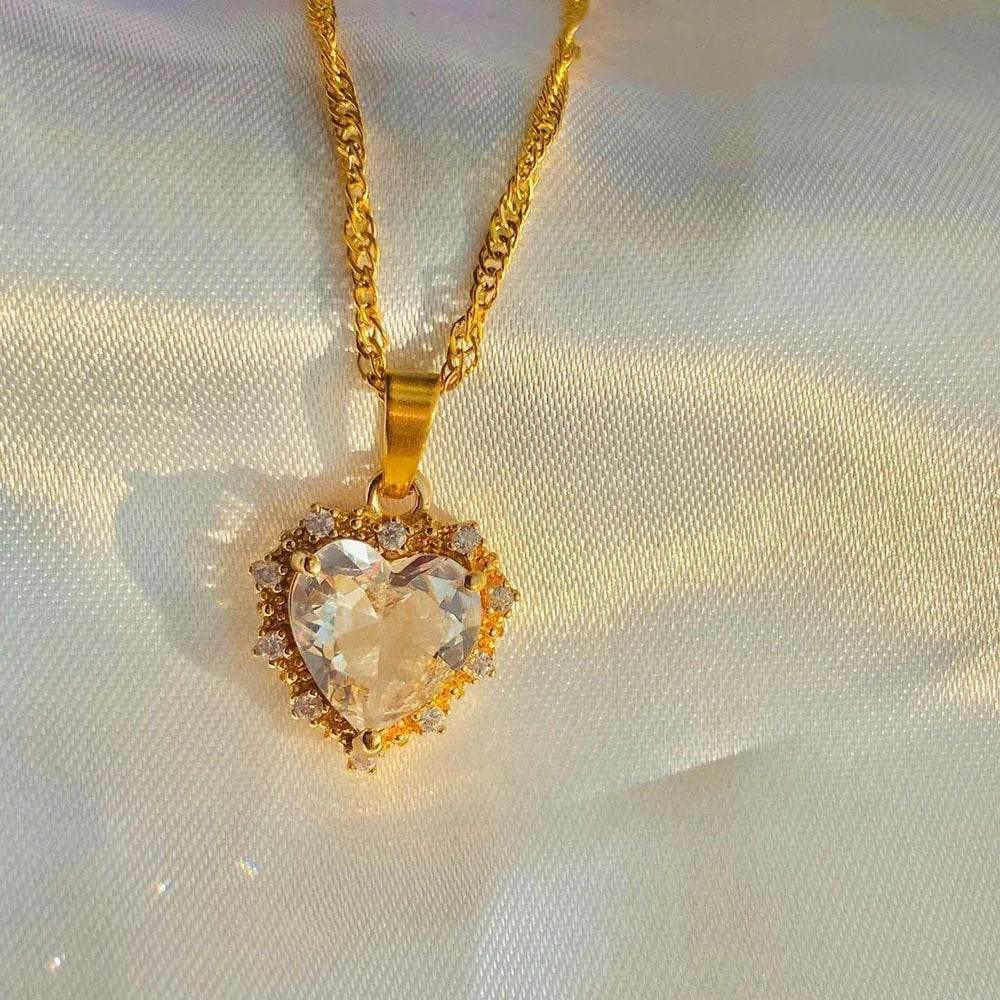 Colorful Rhinestone Heart Necklace - Love Gold Chain | Buy Now! - ZA-Zola