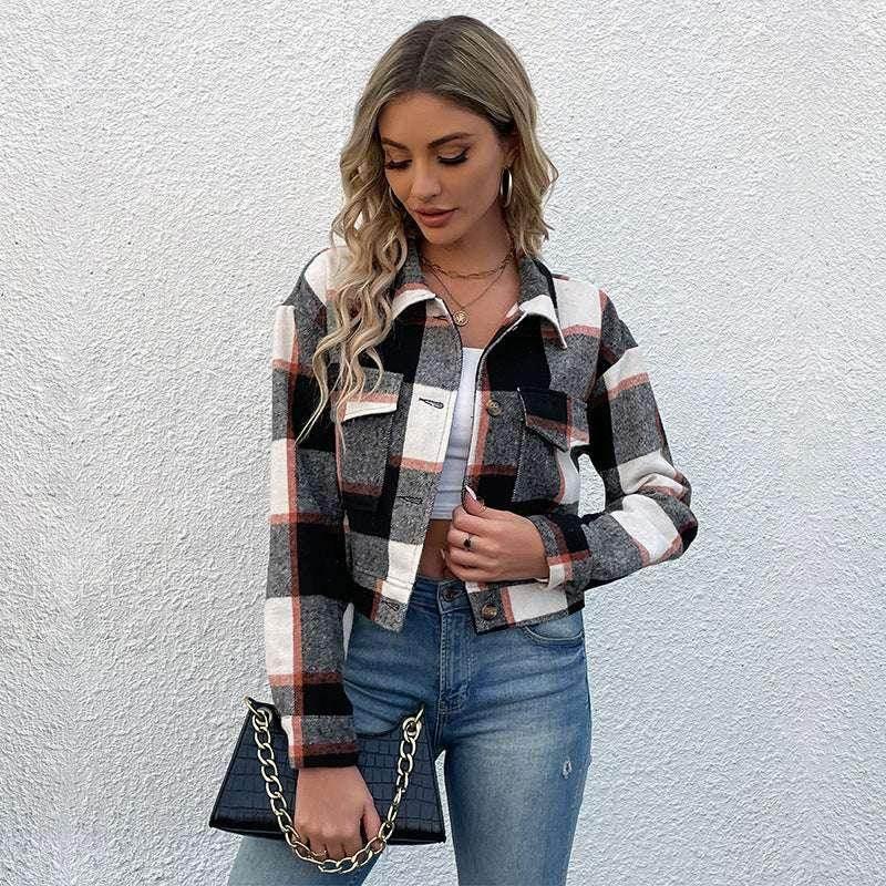 Plaid Lapel Cropped Jacket – Shop Now! - ZA-Zola