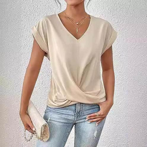 V-Neck Irregular Knot Summer T-Shirt for Women - ZA-Zola