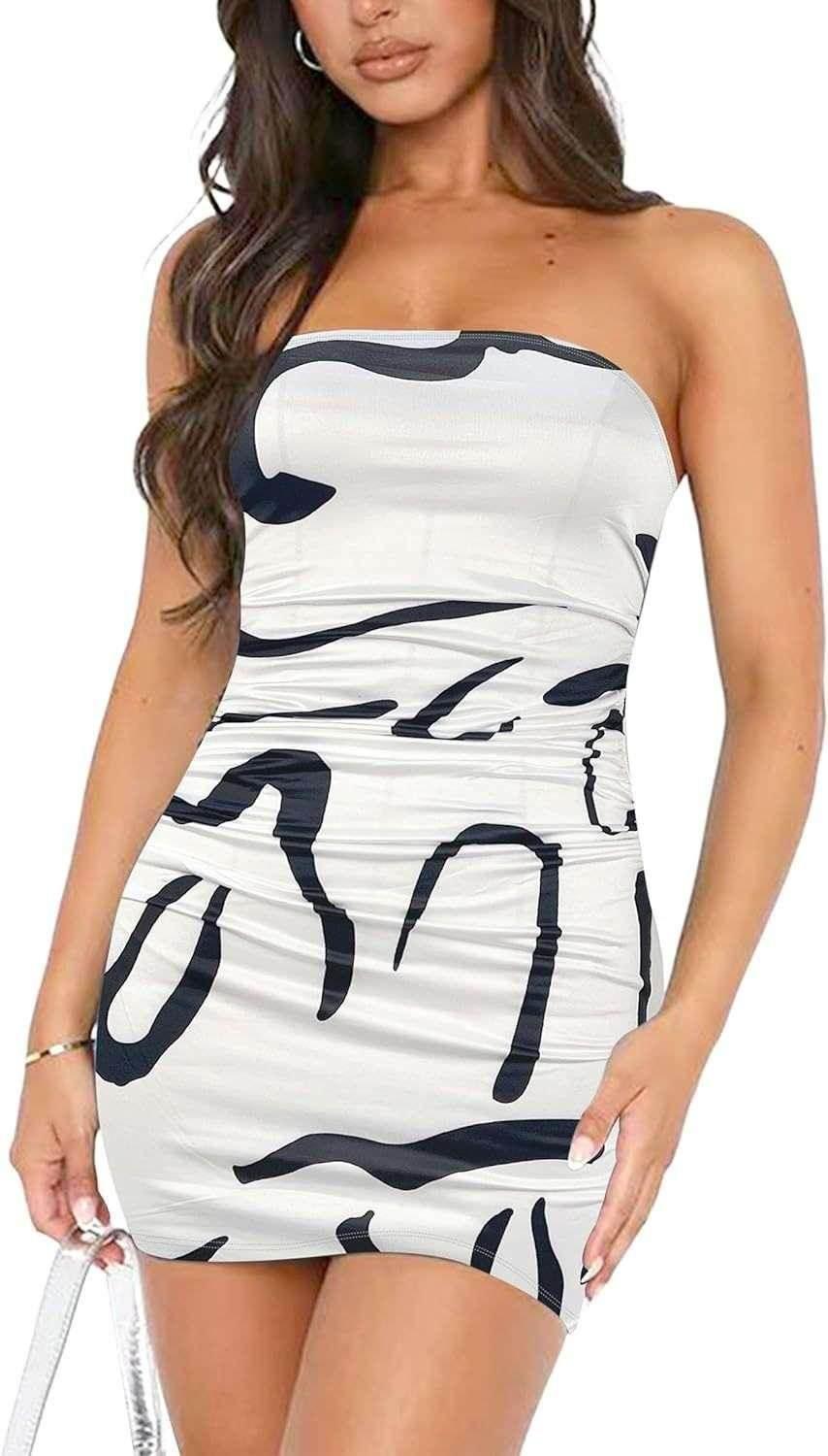 Tube Top Printed Pleated Dress - Stylish Wrap Short Dress - ZA-Zola