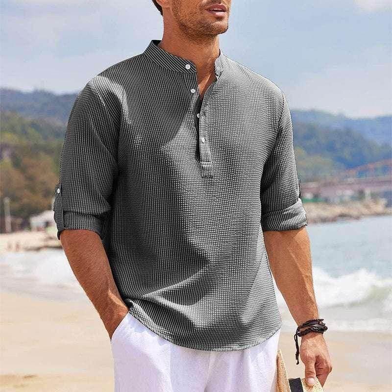 Men's Long Sleeve Stand Collar Shirt – Shop Now - ZA-Zola