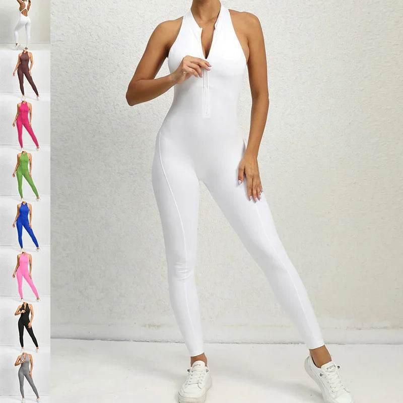 Zippered Sleeveless Yoga Jumpsuit – Women’s Tummy Control Sportswear - ZA-Zola