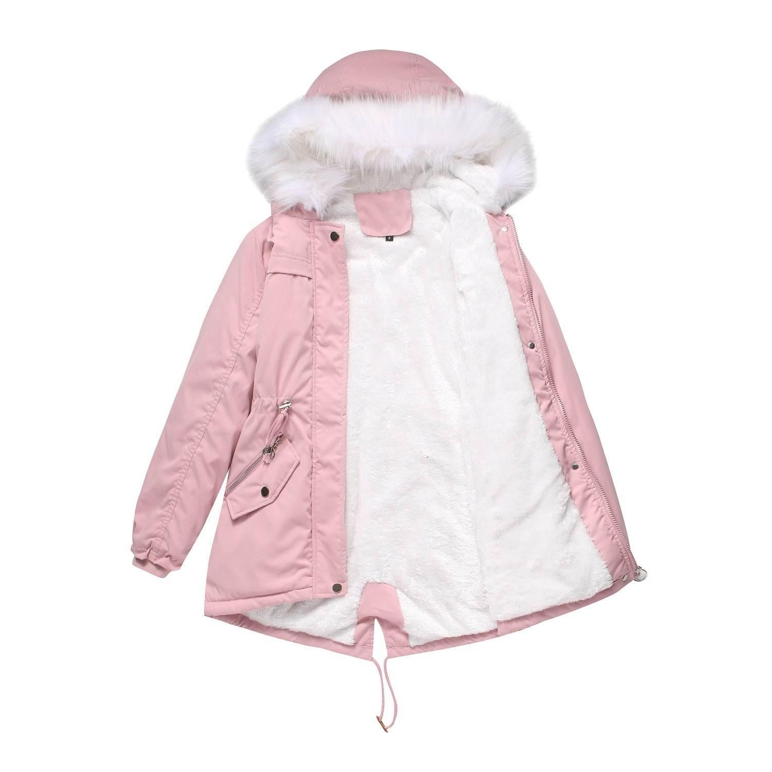 Women’s Cotton-Padded Coat with White Fur Collar Parka - ZA-Zola