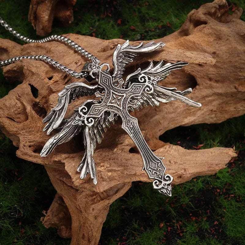 Vintage Angel Wings Cross Pendant Necklace - ZA-Zola