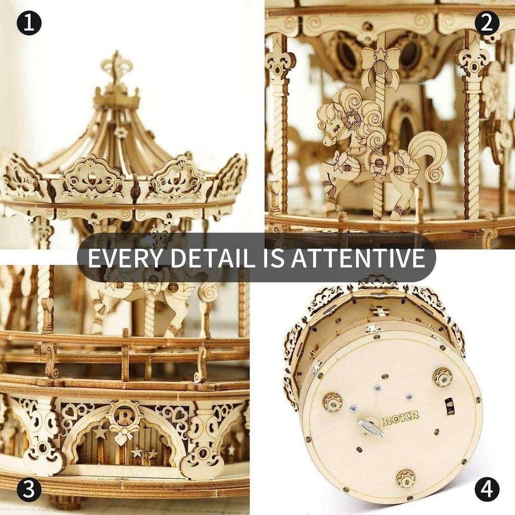 Robotime Rokr 3D Wooden Puzzle Music Box – DIY Carousel Kit - ZA-Zola