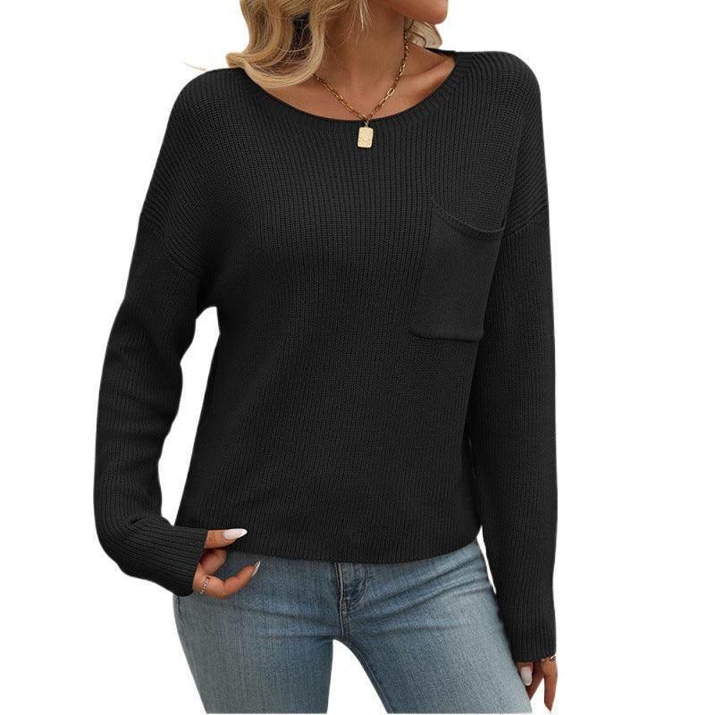 Women’s Round Neck Pocket Sweater – Long Sleeve - ZA-Zola