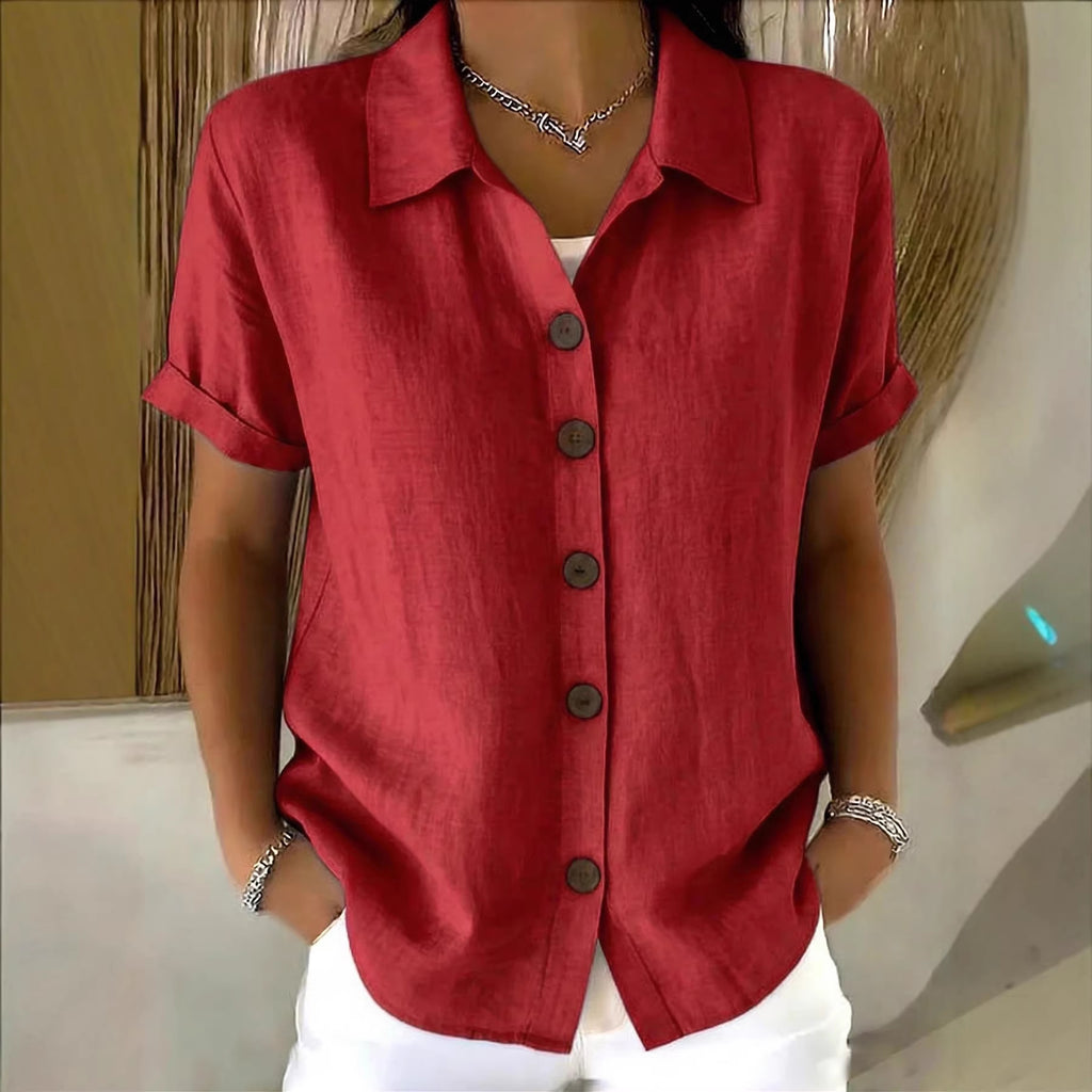 Lapel Button Linen Blend Shirt | Women Long Sleeve