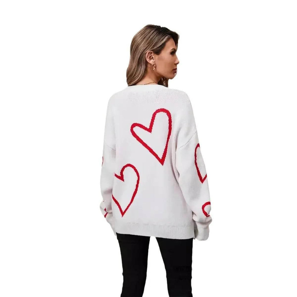 Valentine's Day Heart Sweater | Red & White Pullover - ZA-Zola