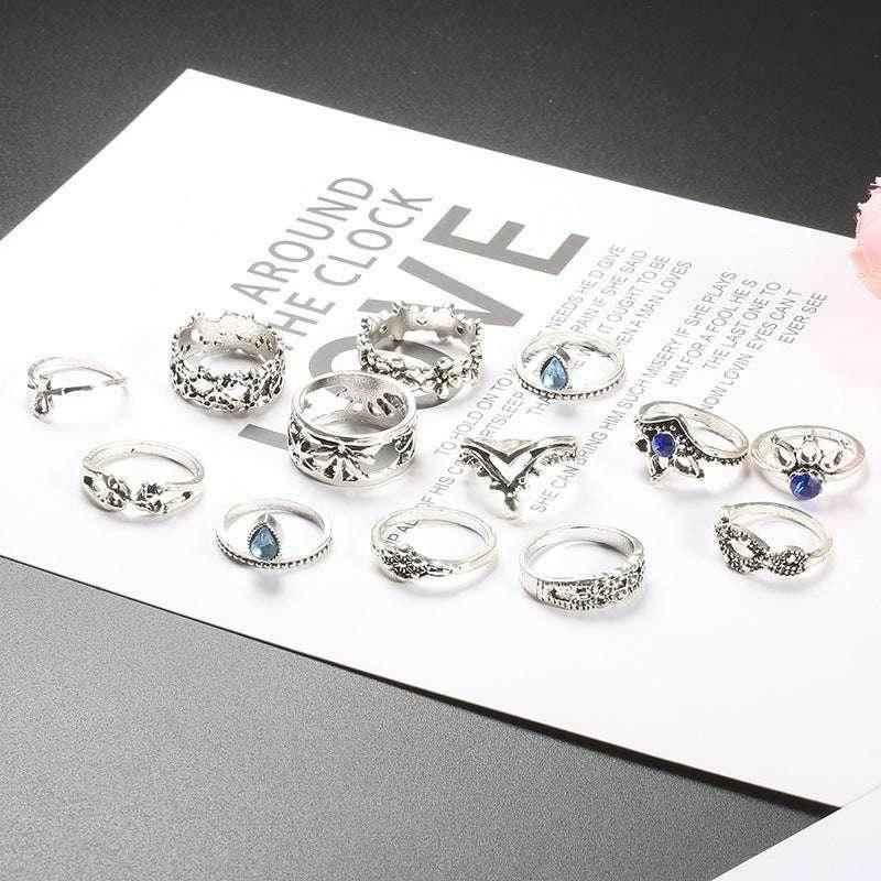 Hollow Jeweled 13-Piece Women's Ring Set - ZA-Zola