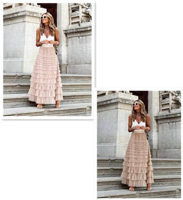 Layered Ruffle Mesh A-Line Skirt for Women - ZA-Zola