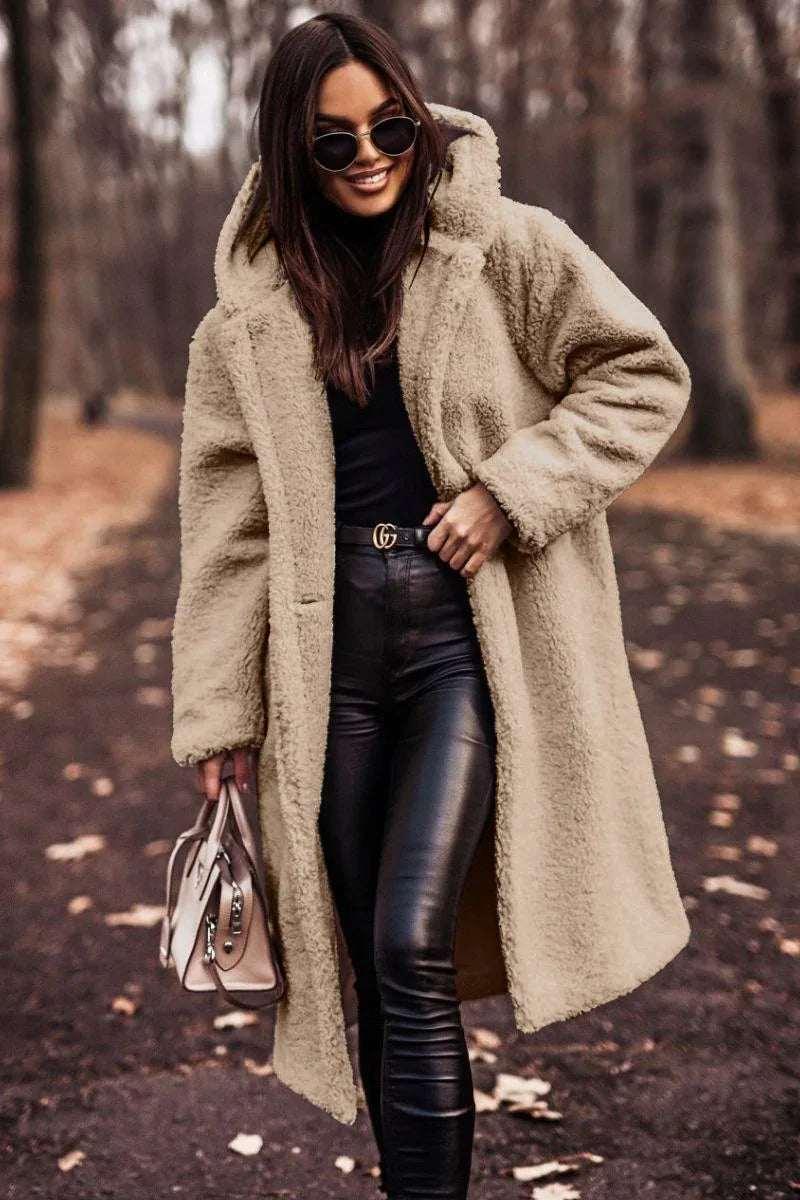 Women Teddy Coat Long Faux Fleece Hooded Winter - ZA-Zola