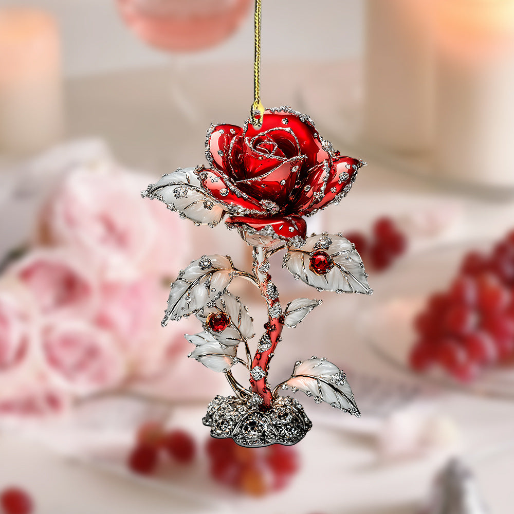 Valentine’s Day Red Rose Car Pendant Acrylic Ornament – ZA-Zola