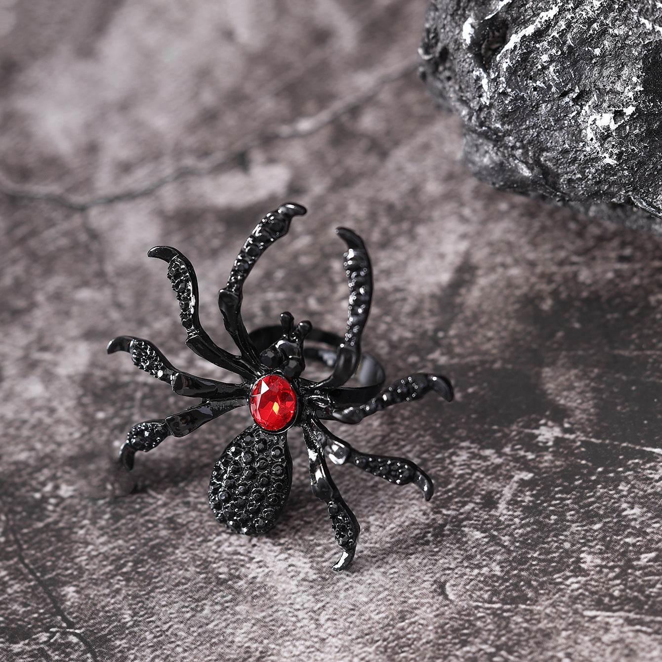 ZA-Zola Halloween Spider Rhinestone Ring Women - ZA-Zola