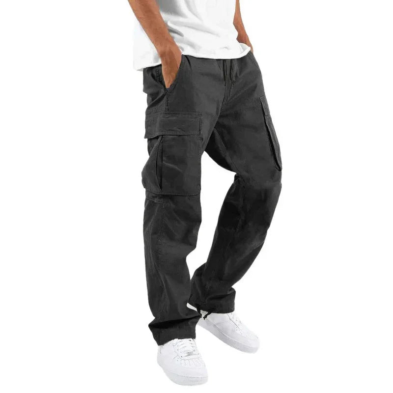 Men’s Trade Drawstring Multi-Pocket Casual Trousers – Loose Workwear Pants