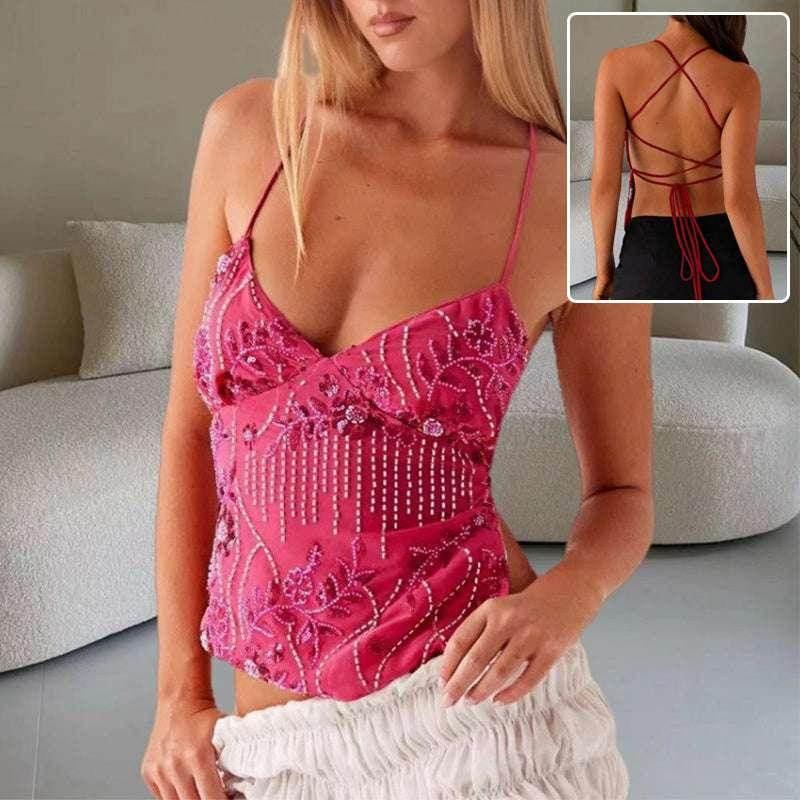 Y2K Dopamine Sling Beaded Backless Vest - ZA-Zola