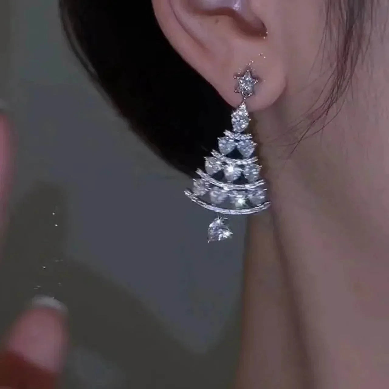 Silver Christmas Tree Earrings - Festive Holiday Jewelry - ZA-Zola