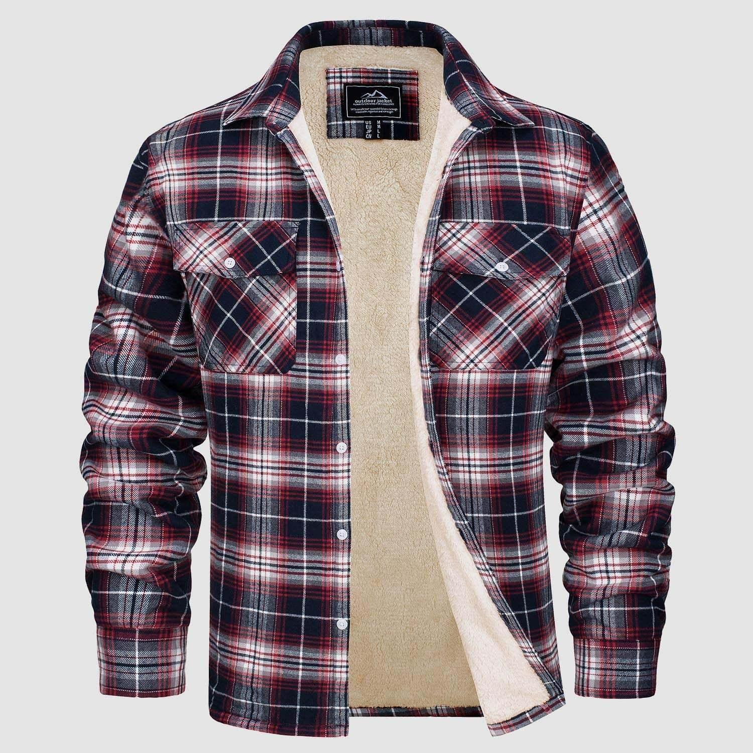 Fleece Lined Men's Plaid Jacket – Long Sleeve Lapel - ZA-Zola