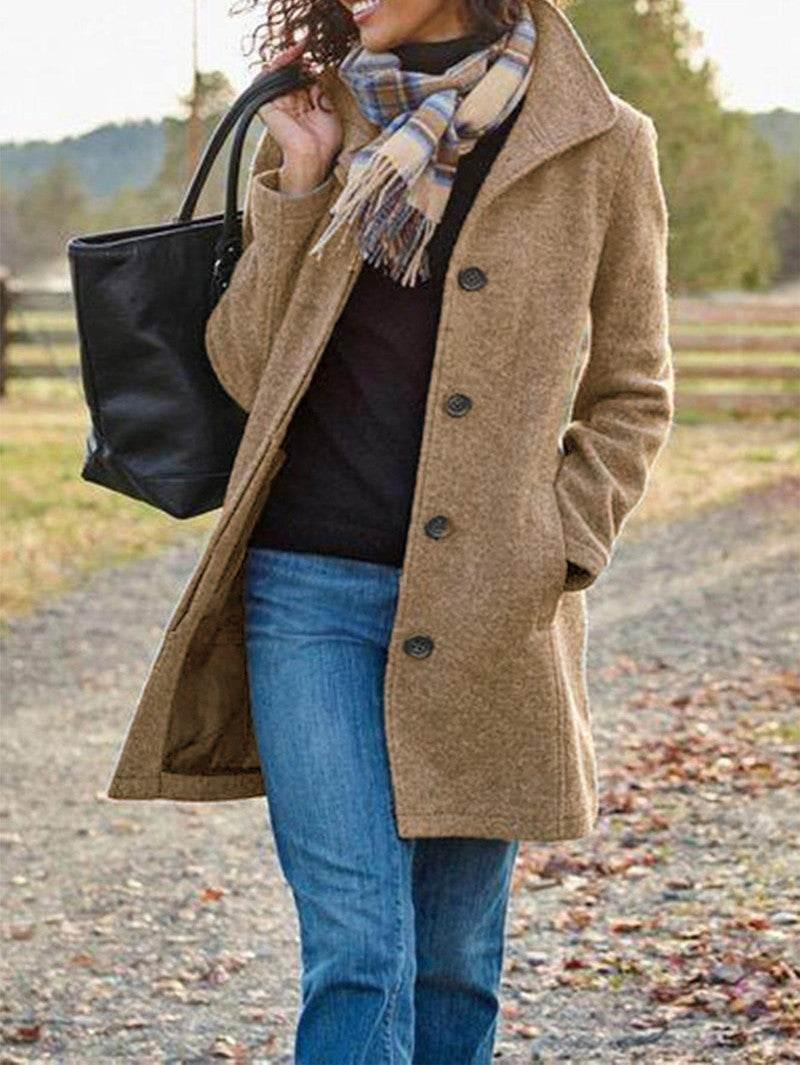 Winter Single Breasted Lapel Coat – Slim Mid-Length Jacket - ZA-Zola