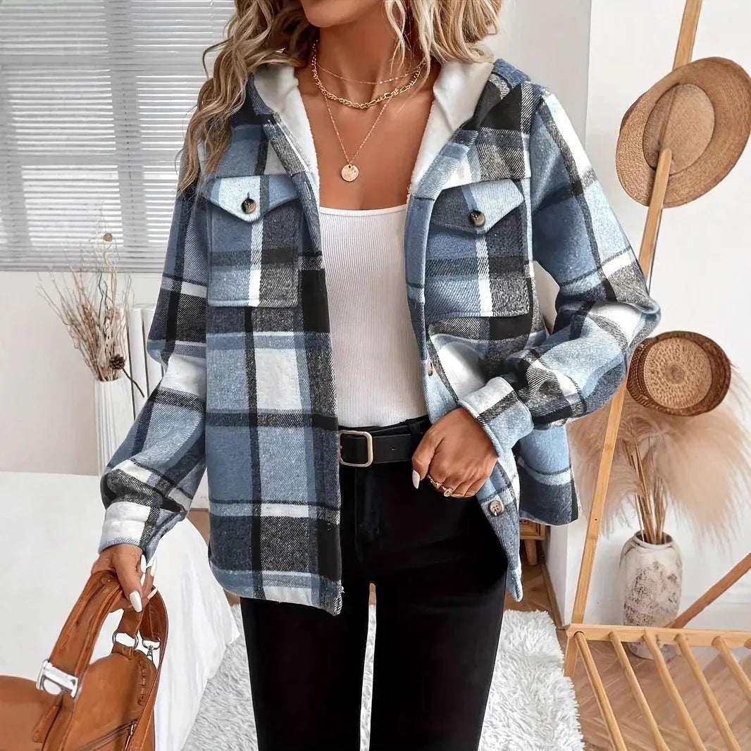 Plaid Hooded Jacket Women Casual Winter Layer - ZA-Zola
