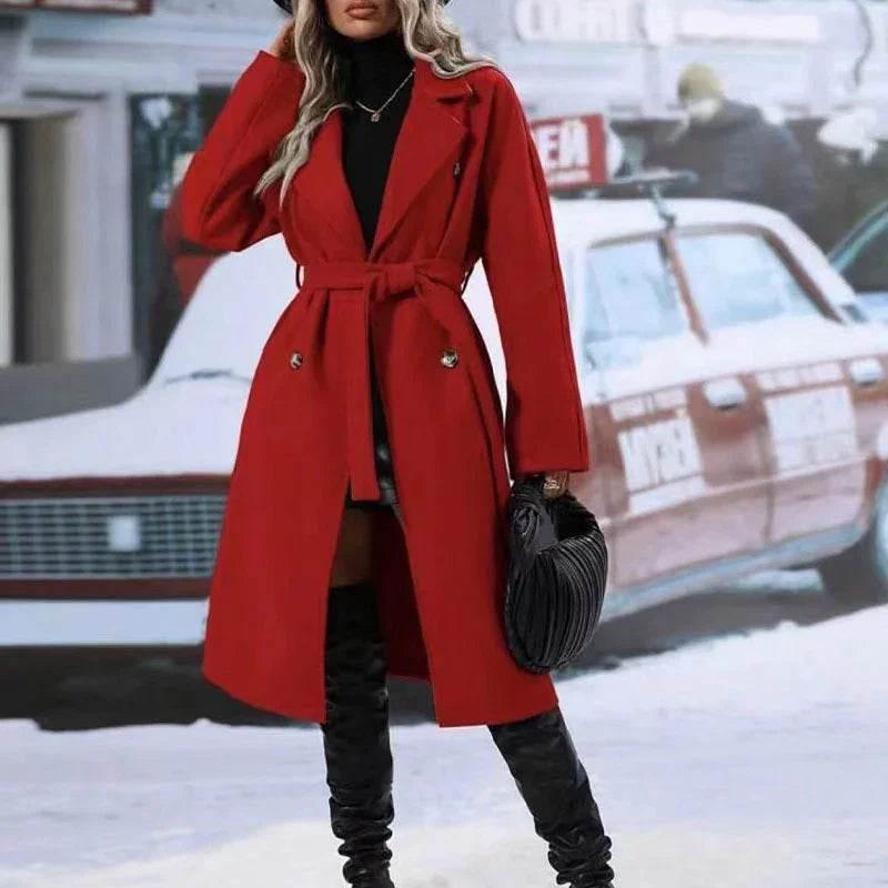 Lapel Double-Breasted Trench Coat with Belt – Women’s Winter - ZA-Zola