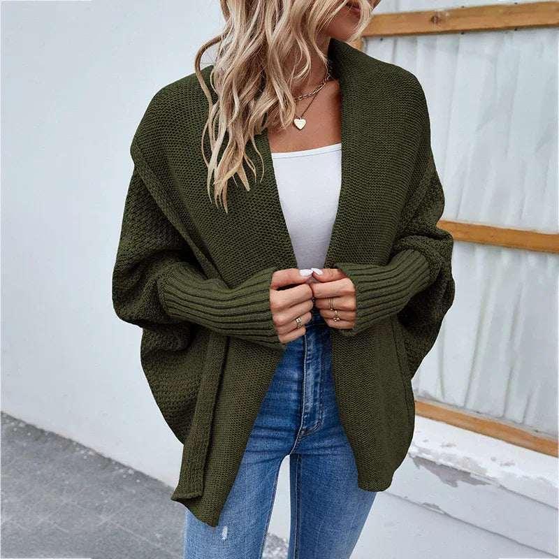 Loose Knitted Cardigan Women | Bat Sleeve Lapel Jacket - ZA-Zola