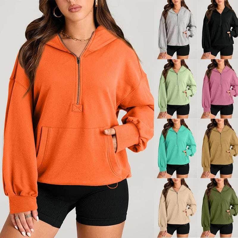 Solid Zip Hoodie – Women's Casual Layer - ZA-Zola