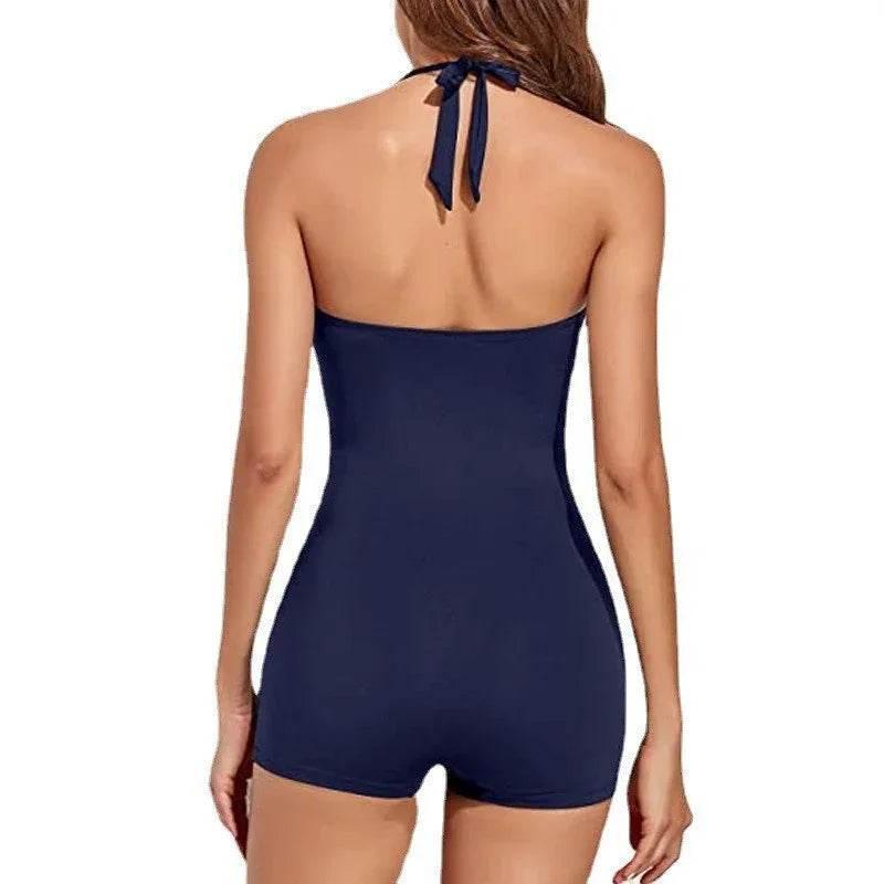 Women's Boxer One-piece Pure Color Swimsuit - ZA-Zola