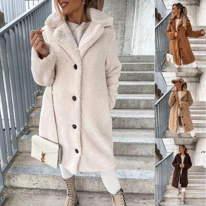 Women Plush Jacket Long Sleeve Lapel Top - ZA-Zola