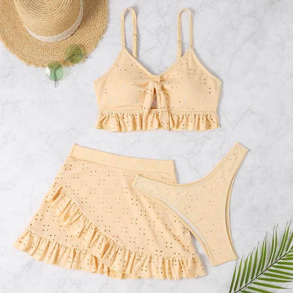 3pcs Bikini & Skirt Set – Ruffle Swimsuit Look - ZA-Zola