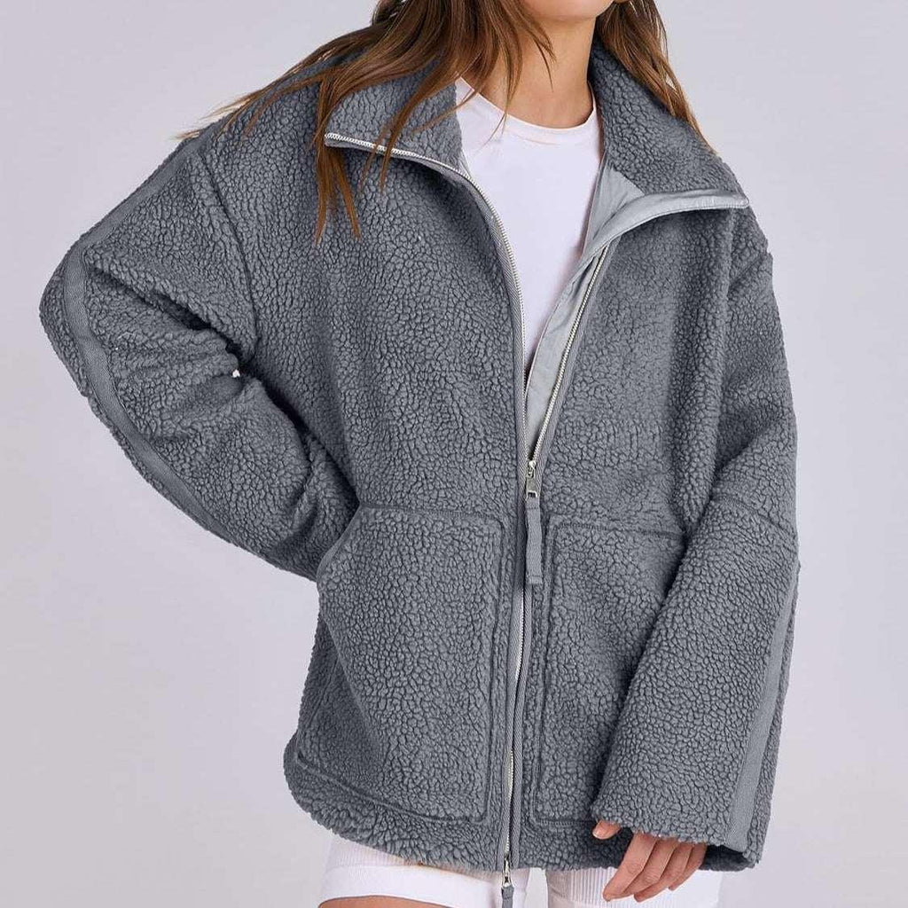 Winter Fleece Jacket Women | Lapel Zip-Up Coat - ZA-Zola