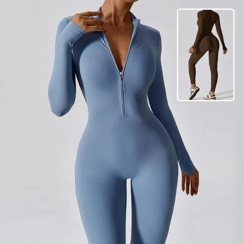 Women Yoga Jumpsuit – Seamless Zip Front Fitness Wear - ZA-Zola
