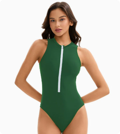One Piece Triangle Swimsuit – Women's Sleeveless Solid Color Swimwear
