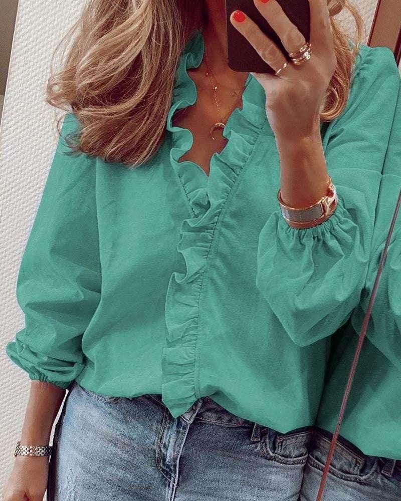 Ruffled Long Sleeve Shirt for Women - ZA-Zola
