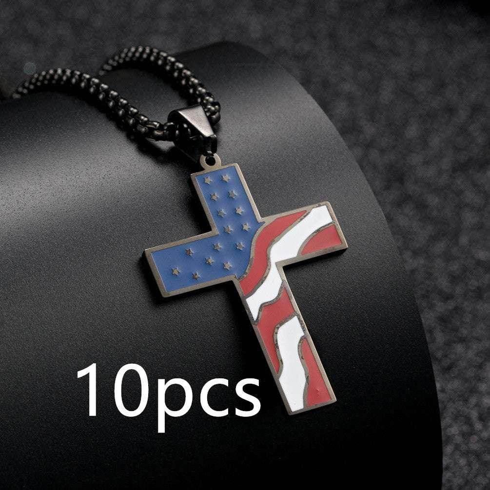Men’s Flag Cross Necklace – Sleek Stainless Steel - ZA-Zola