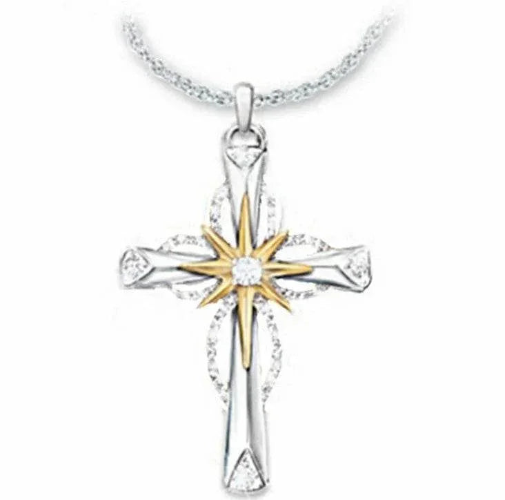 Octagonal Star Cross Pendant – Silver Alloy Chain - ZA-Zola