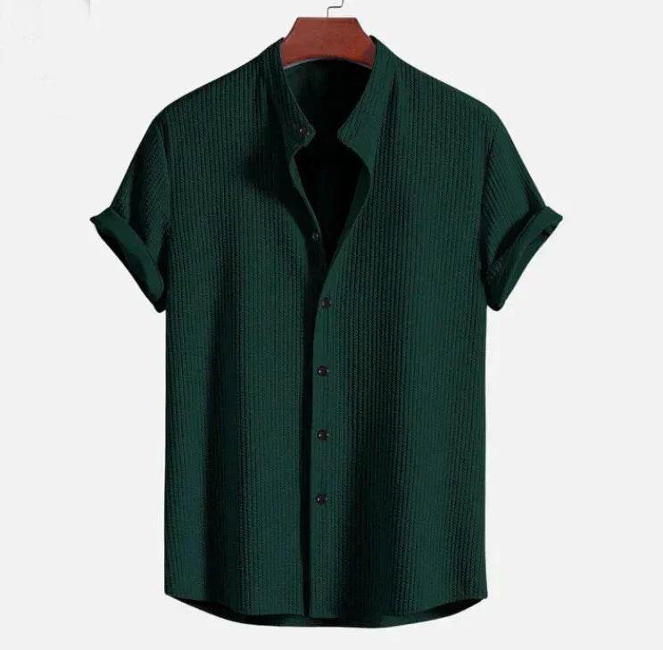 ZA-Zola dark green textured short sleeve button-up shirt on hanger, UK fashion