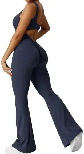 Women Sleeveless Flare Yoga Jumpsuit Long Pants Fitness Wear - ZA-Zola